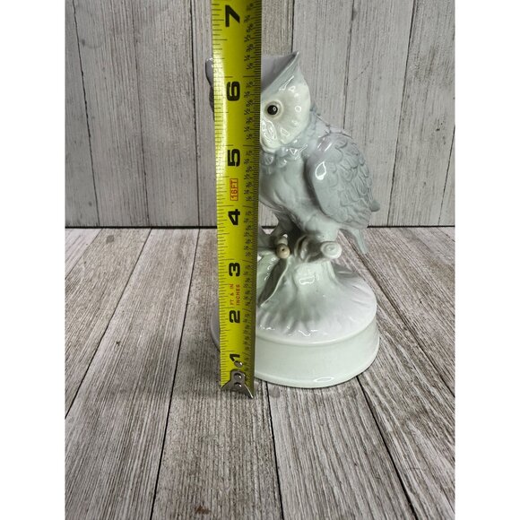 Vintage Owl Figurine Statue Standing On Branch Porcelain White Home Decor 6.5" - Picture 8 of 10